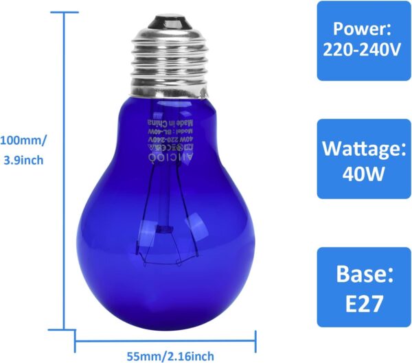AIICIOO Daylight Blue Reptile Lamp UVA Heating Bulb E27 Reptile Heating Light for Turtles Lizards Snakes Bearded Dragons Frogs 40W 2 Pack - Image 2