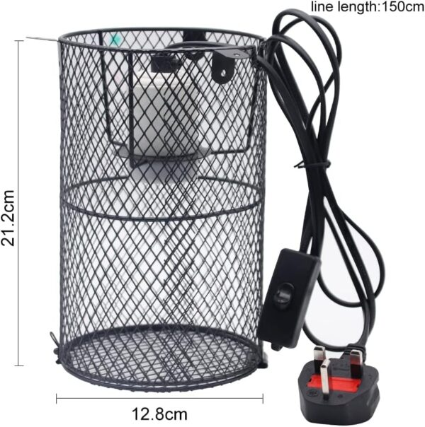 Plus Size Reptile Heat Lamp Holder, Heating Light Bulbs Lampshade Anti-Scald Heater Guard with Switch for Lizard Turtle Snake Birds Chick - Image 2