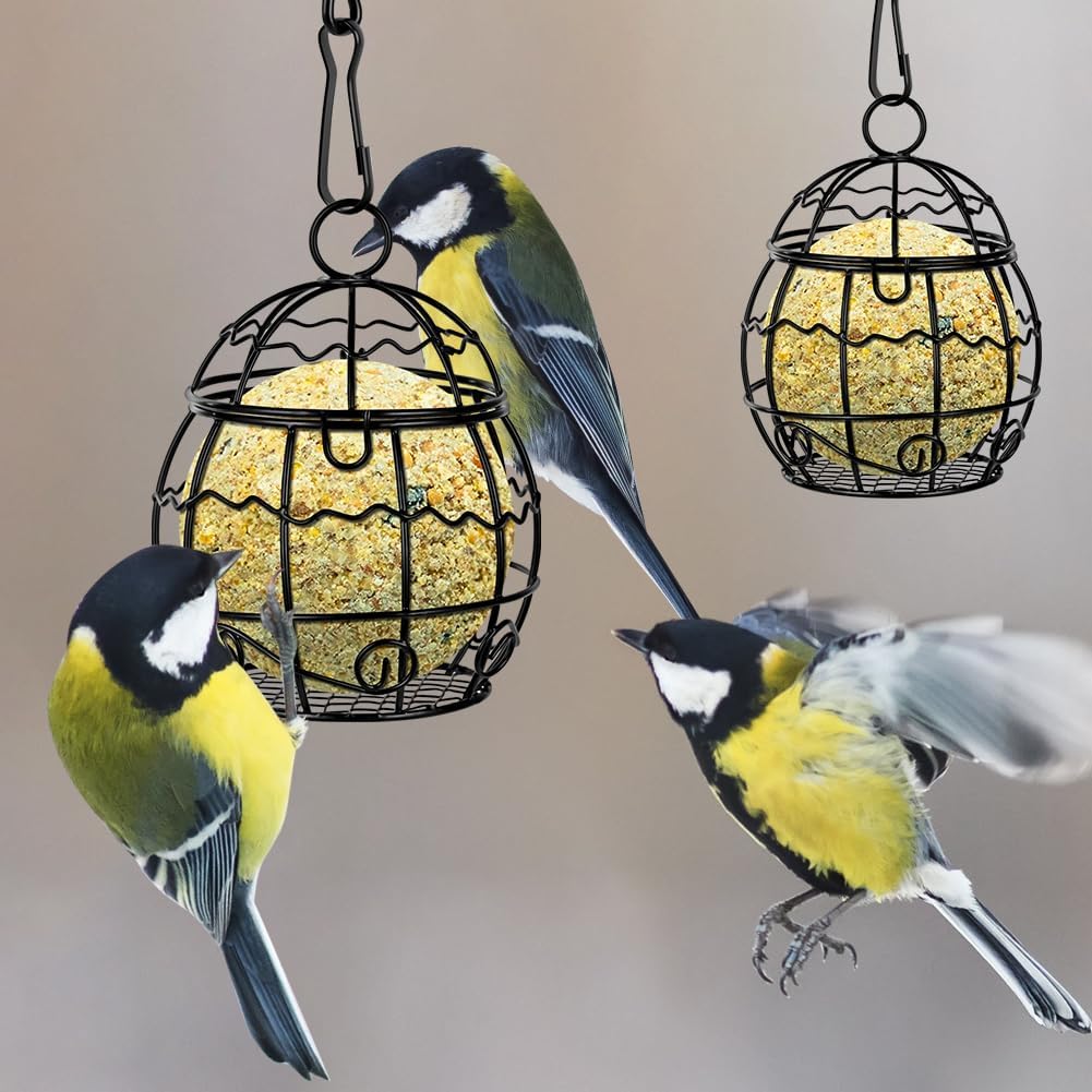 OFFCUP Fat Ball Bird Feeder, 4pcs Metal Fat Ball Bird Holder, Hanging Bird Feeder Holder Spherical with 4 S-shaped hooks for Outdoor Garden Wildlife Birds Finch Sparrow Robin (Black) - Image 5