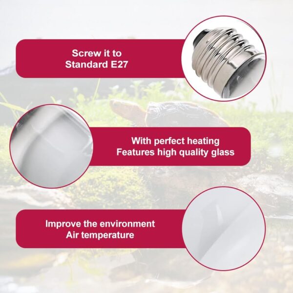 YANGUN 2 Pack Reptile Heat Lamp 100W, E27 Heat Bulb for Reptiles, Daylight Basking Spot Bulb, Tortoise Heat Lamp Bulb, Reptile Heating Bulb for Tortoise, Amphibian, Chicks, Puppies, Lizard, Snakes (B) - Image 4