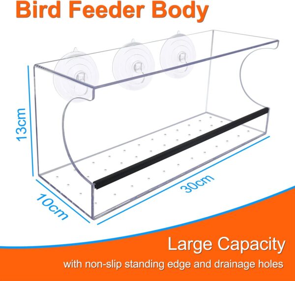 Large Window Bird Feeder with Extra Strong Suction Cups Removable Seed Tray and Drainage Hole for Feeding Outside Garden Birdfeeders Sparrow Bluebird Finch Robin, Zeqeey - Image 2