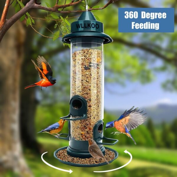 WLLKOO Bird Feeders for Outdoors Hanging, Premium Hard Plastic Bird Feeder with 4 Feeding Ports, Weatherproof & Steel Hanger, Attracting for Wild Birds - Image 5