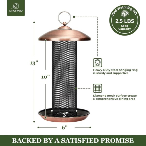 Kingsyard Metal Mesh Tube Bird Feeders for Outdoor Hanging, Finch Bird Feeder for Nyjer/Thistle Seed, 2.5 lbs Large Capacity (Antique Copper) - Image 4