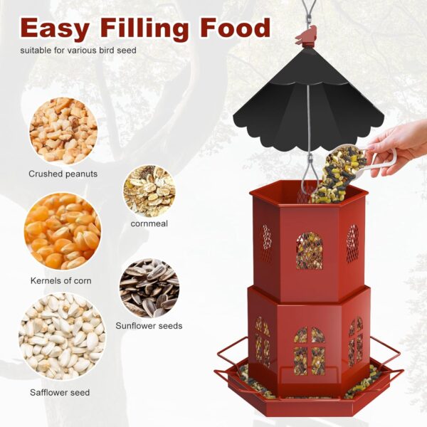 JOENCOST Bird Feeders for Outdoors, Large Capacity Metal Bird Feeder Squirrel Proof, Bird Feeders Outside Hanging for Cardinals Finch Blue Jay Sparrows and Wild Birds (Red) - Image 5