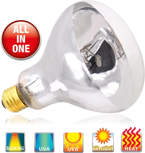 AIICIOO UVB UVA Reptile Heating Lamp D3 Simulate Sunlight Self-Ballasted Basking Bulb for Amphibian Promote Pets Calcium Absorption E27 125W - Image 3