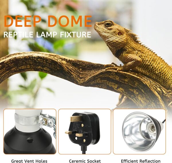 Haokaini E27 Reptile Turtle Heat UVA/UVB Bulb Lamp Light Holder 220V 300W Reptile Clamp Lamp Heating Lighthouse for Chicken Brooder Basking(UK Plug) - Image 3