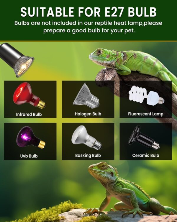 Bonlux Tortoise Heat Lamp,Terrarium Heat Lamp with time cycle,E27 200w Dimmable Reptile Heat Spotlight,Clip on Heat Lamp for Reptiles, Strong Clips, Ideal for Aquarium Tanks and Basking(NO BULB) - Image 4
