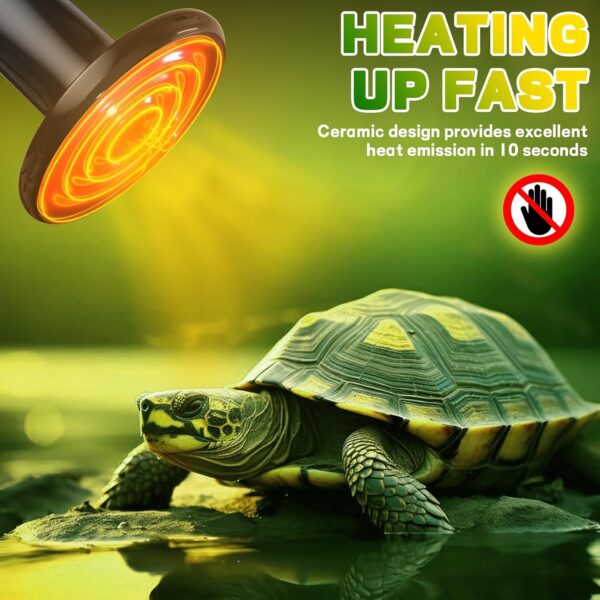 GlowUp 100W Ceramic Heat Bulb for Reptile, No Light, Heat Up Fast Reptile Heat Lamp Bulb, E27 Black Ceramic Heat Emitter for Reptile Turtle Chameleon Puppy Bearded Dragon Lizard Chick-2Pack - Image 2