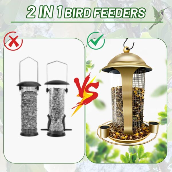 MLEPXBO Bird Feeders, Hanging Bird Feeder for Outside, 2 in 1 Metal Bird Feeder with Three Water Cups, 3.6 lb Large Capacity Seed Bird Feeders for Small Birds - Image 4