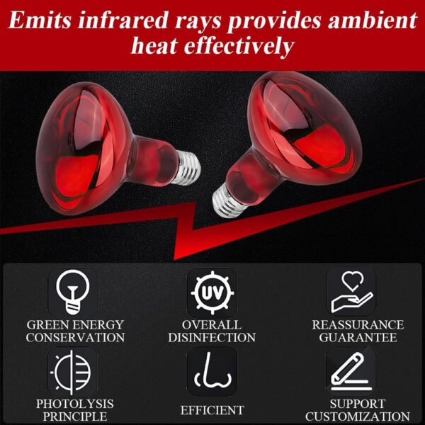 Lotvic 2 Pack 100W Infrared Reptile Heat Lamp Bulb, E27 Basking Spot Lamp, Tortoise Heat Lamp Bulb, Red Reptile Heating Bulb for Amphibian, Tortoise, Spiders, Snakes, Bearded Dragon, Lizard, Chicks - Image 7