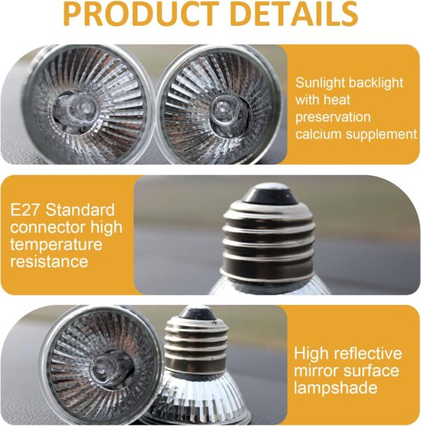Tunknew 4 Pcs Heat Lamp Bulb for Reptiles, 50W UVB UVA Tortoise Heat Lamp Daylight Heated Bulbs Chick Brooder Basking Spotlight for Lizard Turtle Snake Hedgehog Chameleon Aquarium Amphibian Plant - Image 3