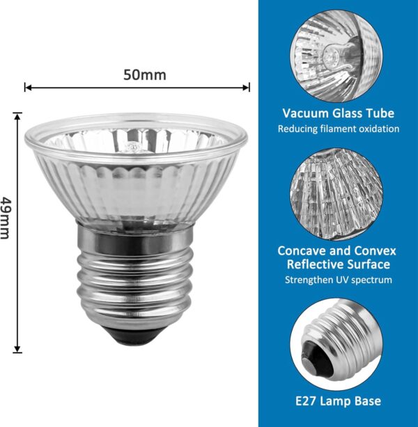 SCNNC E27 Reptile Heating Bulb UVA UVB Bulb Tortoise 50W 230V, Dimmable Sunbathe Heat Lamp, E27 Reptile Basking Bulb for Bearded Dragon Lizard Snake Gecko Turtle Chameleon, Pack of 4 - Image 3