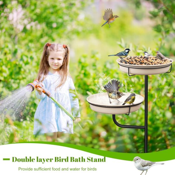 Giyiprpi Freestanding Birdbaths Bowl Outdoor, Free Standing Garden Bird Bath Bird Feeder & Bird Bath Bowl, Detachable Decoration Spa Birdfeeder for Garden Patio Yard Lawn, 4 Spiky Metal Stake (C) - Image 3