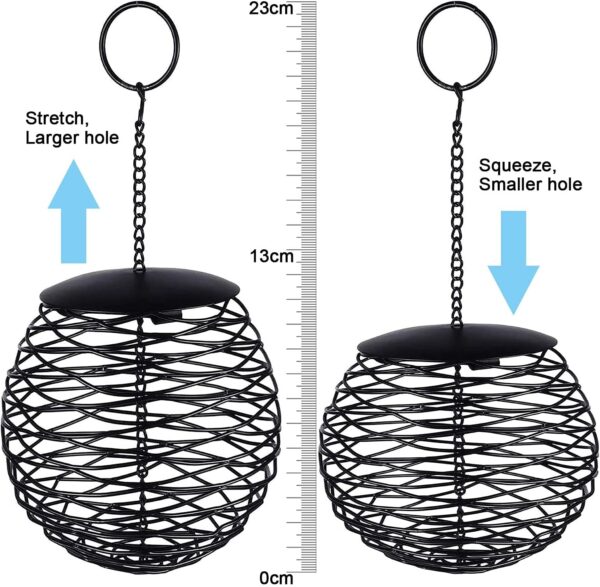 Zeqeey Fat Ball Birds Feeder Large Capacity Hanging Wild Bird Holder for Finch Cardinal Woodpecker Sparrow Robin, Diameter 13cm, Metal, Black - Image 2