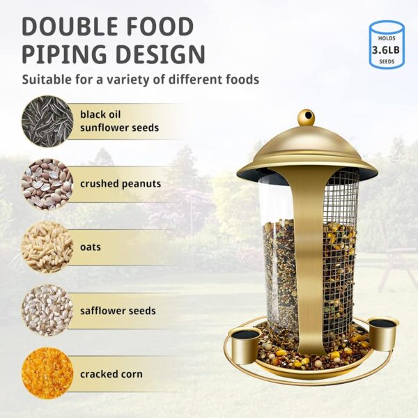 MLEPXBO Bird Feeders, Hanging Bird Feeder for Outside, 2 in 1 Metal Bird Feeder with Three Water Cups, 3.6 lb Large Capacity Seed Bird Feeders for Small Birds - Image 6