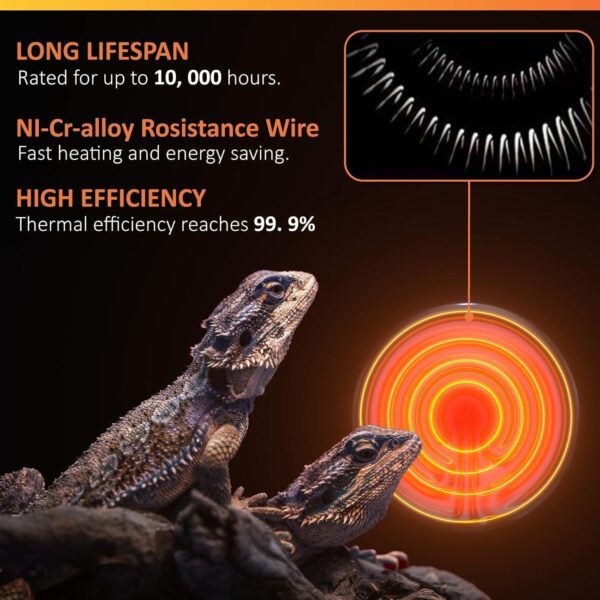 Bonlux 100W Terrarium Reptile Heat Bulb,Ceramic Heat Emitter, No Light E27 Black Ceramic Heat Lamp Pet Ceramic Heat Bulb for Reptiles/Lizards/Tortoise/Snakes/Chicken/Dog, 2 Pack - Image 2