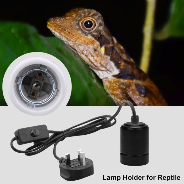 DERNORD E27 Lamp Holder - Reptile Heat Lamp Tortoise Vivarium UVB Light Bulb Basking Spot Holder Adapter Ceramic Socket with On/Off Switch & Plug - Image 3