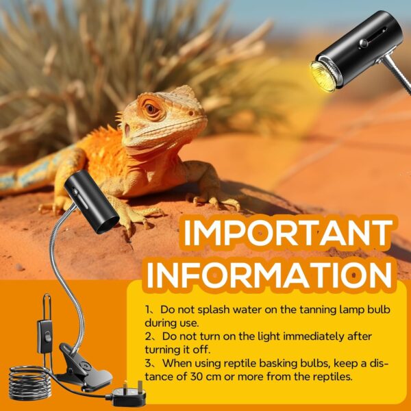 Luxvista Tortoise Heat Lamp,150W Reptile Heat Lamp with Clamp,360° Rotatable Basking Lamp with Switch for Turtle,Chick,Bearded Dragon,Puppy,Lizard with 2pack 50W UVA/B Heat Bulb - Image 6