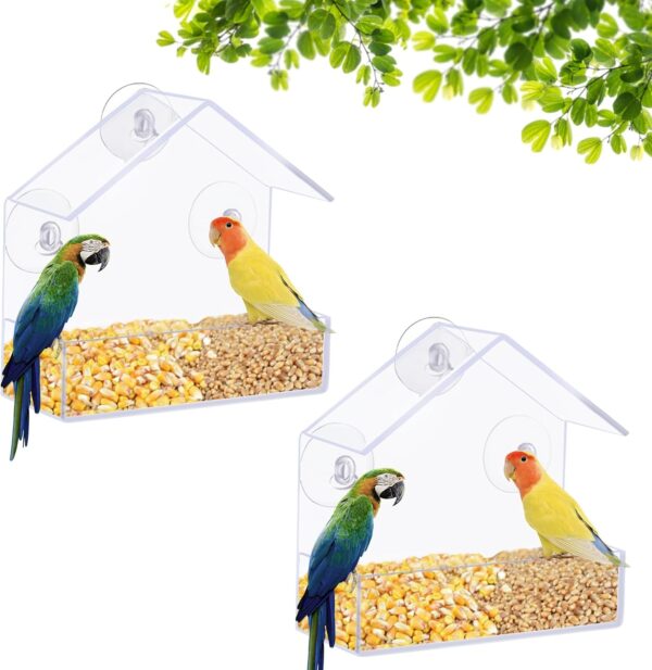 2 Pack Window Bird Feeder, Bird House for Outside with Strong Suction Cups, Acrylic Bird Feeder House for Outdoor for Feeding Small Birds, Small Wall Mounted Bird Feeders for Birds Only - Image 2
