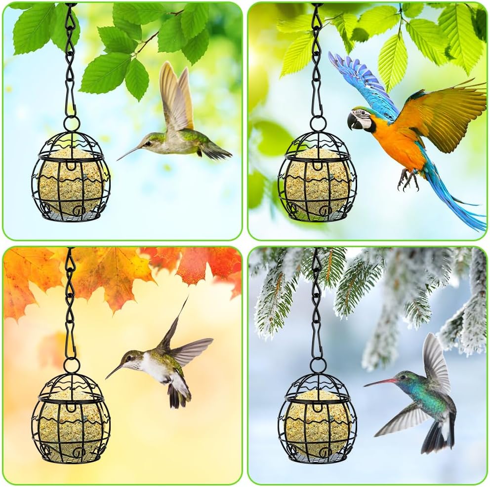 OFFCUP Fat Ball Bird Feeder, 4pcs Metal Fat Ball Bird Holder, Hanging Bird Feeder Holder Spherical with 4 S-shaped hooks for Outdoor Garden Wildlife Birds Finch Sparrow Robin (Black) - Image 6