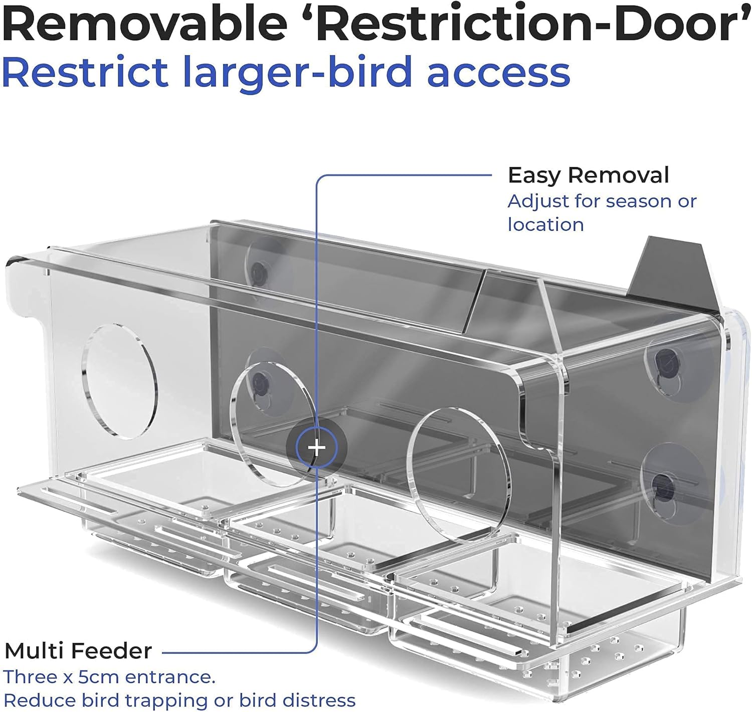 FifthStart Bird Feeder for Window with Scare Free Two-Way Reflector and a Removable Restriction Door - Window Bird Feeders with Strong Suction Cups - Clear Window Bird Feeders for Outside - Image 5