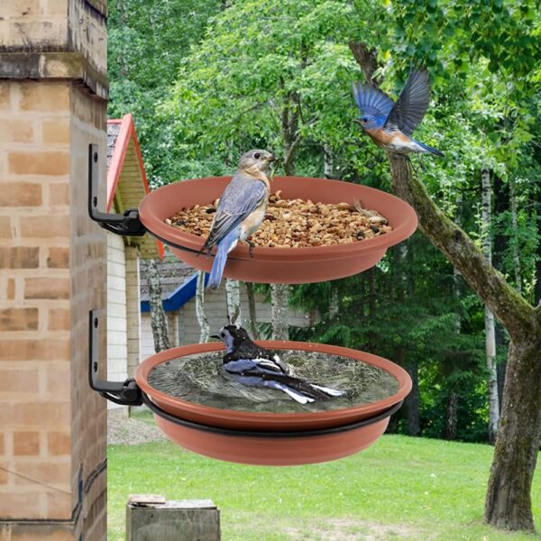 Renyigou 2 Piece Wall Mounted Bird Feeder Hanging Bird Feeder Tray for Garden Bird Feeder Stand Bird Baths Free Standing Installed on Trees Fence Outdoor Walls - Image 3