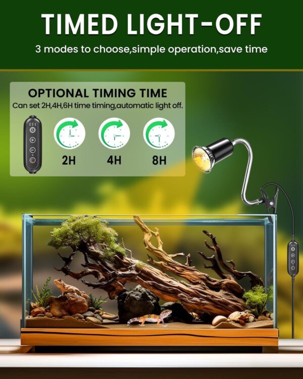 Bonlux Tortoise Heat Lamp,Terrarium Heat Lamp with time cycle,E27 200w Dimmable Reptile Heat Spotlight,Clip on Heat Lamp for Reptiles, Strong Clips, Ideal for Aquarium Tanks and Basking(NO BULB) - Image 2
