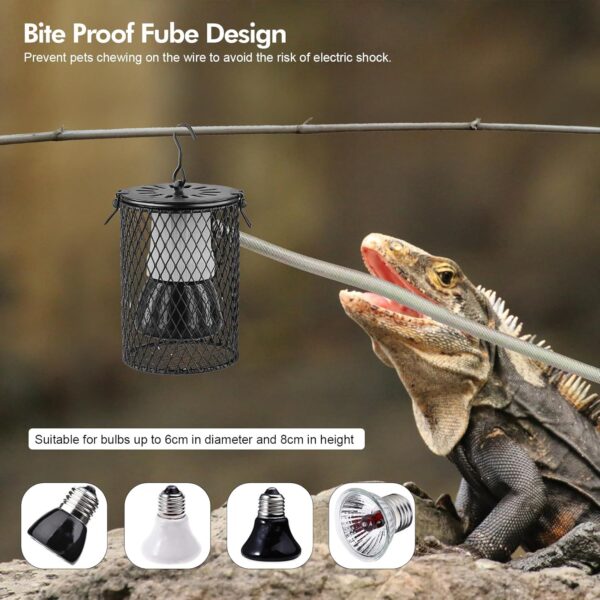 HOUSINN Reptiles Ceramic Heating Lamp with Guard,Anti-scalding Lampshade,100W Ceramic Heat Lamps Lampshade Holder,Infrared Reptile Heat Bulb with Anti Hot Bracket Cage for Bearded Dragon - Image 2