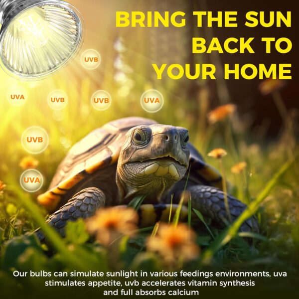 TobeBright 75W E27 Reptile Heat Lamp Dimmable Tortoise Heat Lamp Bulb UVA+UVB Basking Lamp AC220-240V Sunbathe Heat Light, for Reptiles, Amphibians, Lizards, Turtle, Snakes（2 Pack） - Image 3