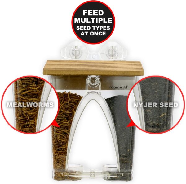 Roamwild Beautiful Arch Window Wild Bird Feeder with Huge 4LBS Capacity & Ultra Strong Dual Suction Technology for Outdoors with Drainage Holes & Window Protectors - Image 2