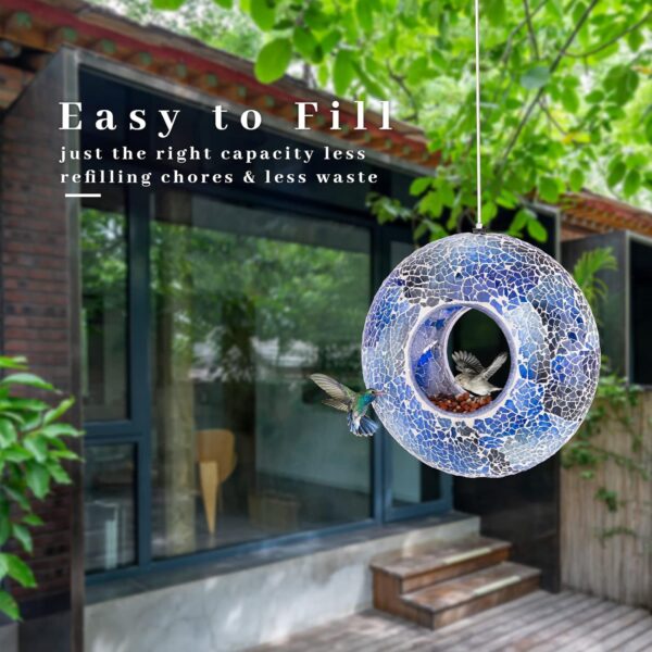 DREAM GARDEN Glass Bird Feeder, Hanging Bird Feeder, Bird Seed Feeders Hanging, Bird Feeders for the Garden Wild Birds, Outdoor Garden Yard Decoration, Blue Circle, 20.3 cm - Image 3