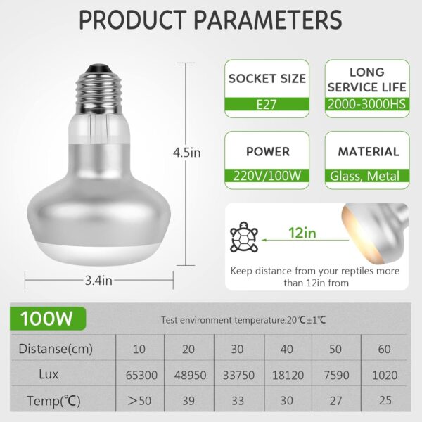 IOOTSEA 2 pcs Intense Basking Spot, Reptile Heat Lamp Terrarium Heater Light Bulb Socket E27 for Animals, Dimmable Daylight Bulb Sun Glow Lamp Turtles, Lizards (75, watt_Hours) - Image 3