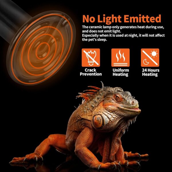 LUCKY HERP Ceramic Heat Emitter, Reptile Heat Lamp Bulbs 100W 2 Pack, Ceramic Heat Lamp for Reptiles, E27 Vivarium Heat Light for Tortoise,Puppy,Bearded Dragon,Turtle,Chick,Dog,Cat - Image 3