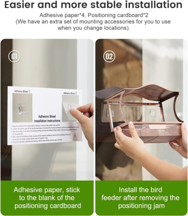 Window Bird Feeder, HouseSapp Sturdy Metal Window Bird Feeder, Window Bird Feeders with Strong Suction Cups, Super Adhesive Sheet×4，Large Outdoor Bird Feeder, Bird Watching Gift, Wild Bird Feeder - Image 3