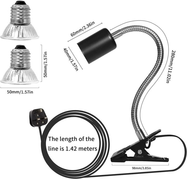 Tortoise Heat Lamp Basking Lamp, 2 Bulb 25W 50 W UVA UVB Light Lamp, Heat Spotlight Reptile Light Aquarium Basking Light with Holder for Tortoise Bell Turtle Snake Lizards Terrarium Amphibian - Image 3