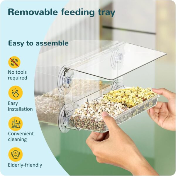 MrCrafts Nature Window Bird Feeder with Strong Suction Cups, Clear Window Bird feeders for Viewing, Bird Feeders for Outdoors Outside, Fits for Wild Birds, Chickadees, Unique Gift - Image 3
