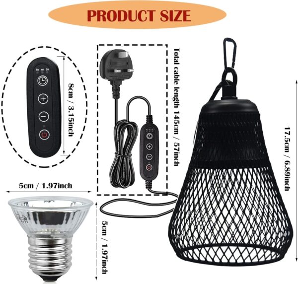 QIODAZOO UVA UVB Tortoise Heat Lamp, Heat Bulb 50W for Reptiles Turtle Chicks Snakes, Temperature Diming Timed Adjustable Terrarium Heat Lamps Holder - Image 4