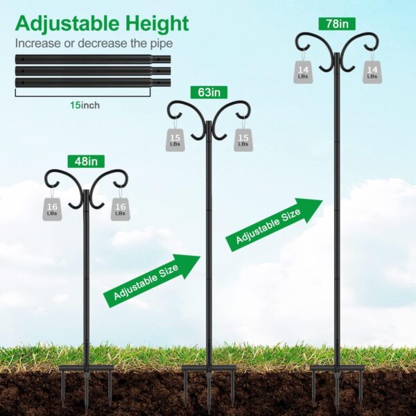 Mutool 78in/198cm Adjustable Shepherds Hooks for Outdoor, 2 Pack Heavy Duty Bird Feeder Pole, Shepherds Crook Garden Hooks for Lantern Birdfeeder Garden Lights Hanging Plants Solar Light, Black - Image 2