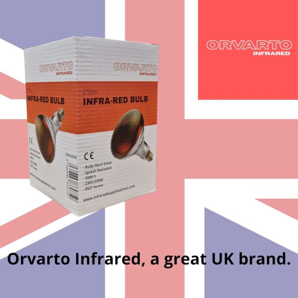Orvarto Infrared Heat Lamp Bulb, Ruby 250w. for Infra Red Heat Lamps for Poultry, Chicks, Dogs, Puppies, Cats, Kittens, Pigs, Reptiles and Other Animals. - Image 4