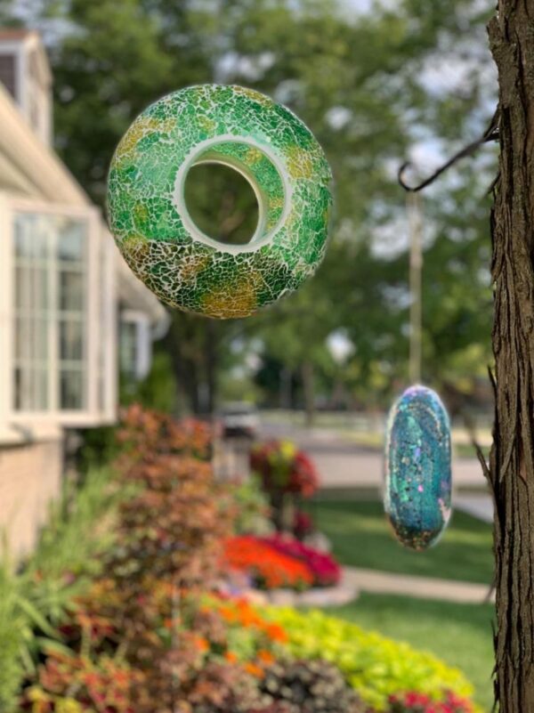 Topadorn Hanging Mosaic Bird Feeder Outdoor Garden Decoration,Green - Image 6