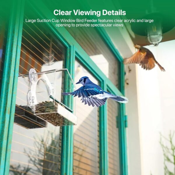 Bird Feeders, Window Bird Feeder Comes With 4 Strong Suction Cups And Removable Seed Tray, Squirrel Proof Bird Feeders, Acrylic Clear Bird Feeder Is A Garden Gift For Older Grandparents - Image 2
