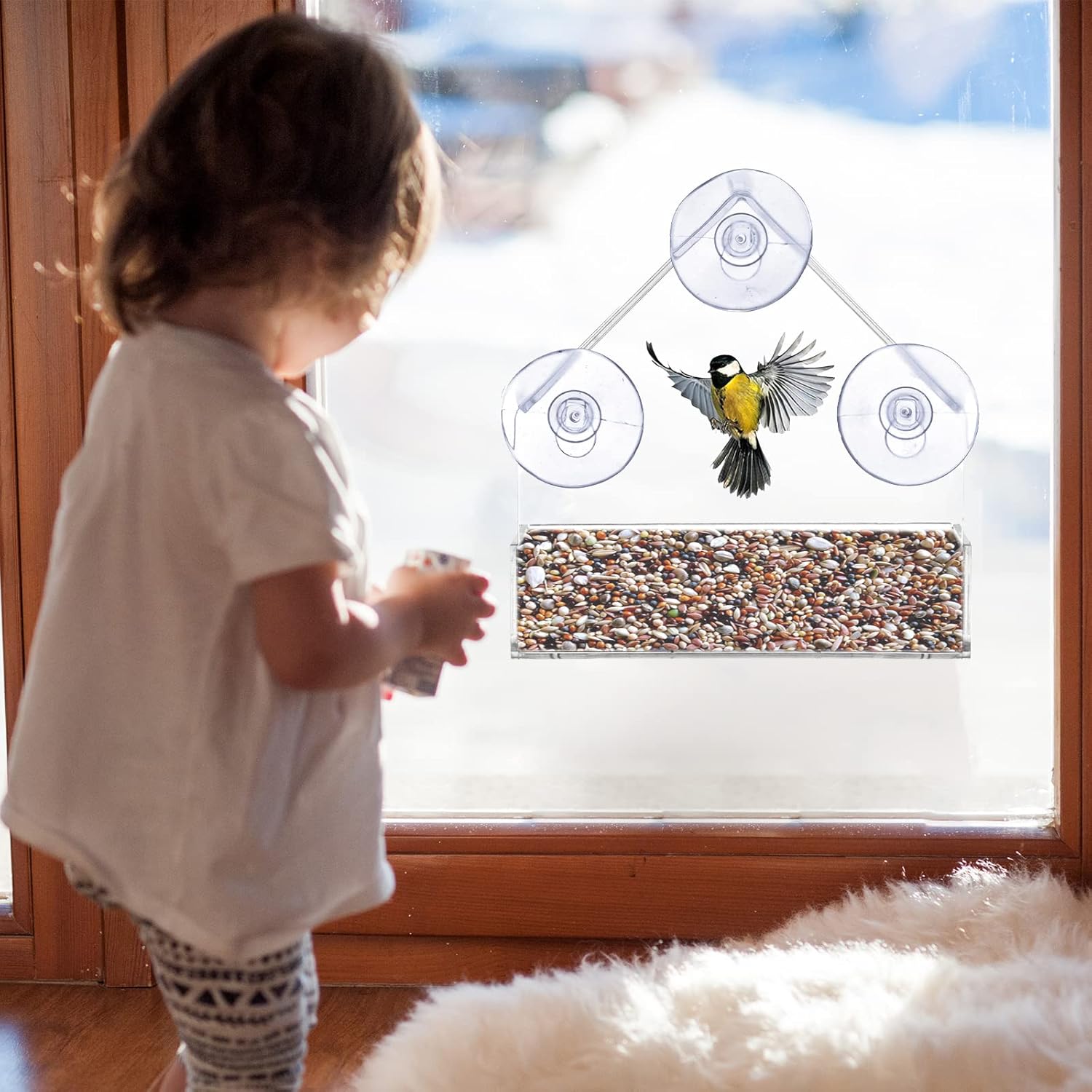 Lifreer Window Bird Feeder with Strong Suction Cups Plastic Wild Bird Feeder House Clear Bird Seed Feeders for Garden Outdoor - Image 5