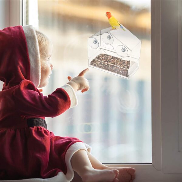 Display4top Outside Acrylic Balcony Window Bird Feeder with Drain Holes, Removable Tray, Super Strong Suction Cups,High Seed Capacity, Great Gift,Easy to Clean (20 x 18.5 x 10cm) - Image 6