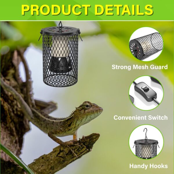 Bonlux Reptile Heat Lamp with Guard, 100W Reptiles Ceramic Heat Lamp Bulb Heater Infrared Lamp Holder with Anti Hot Bracket Cage, Heat Lamp for Reptiles Tortoise Lizard Turtle Snake Chicks - Image 2
