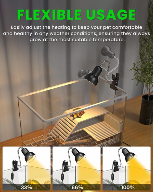 GlowUp Heat Lamp for Tortoise, Reptile Heat Spotlight with Timer, Dimmable Reptile Heat Lamp with Clip, E27 Tortoise Heat Lamp with BS Plug,Vivarium Heat Lamp for Torise, AC220-240V(Without Bulb) - Image 3