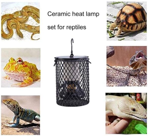 POFET Reptiles Ceramic Heating Lamp with Guard, Heater Lighting Infrared Reptile Heat Light Bulb Holder with Anti Hot Bracket Guard Cage for Tortoise/Lizard/Snake/Bearded Dragon 75W - Image 2