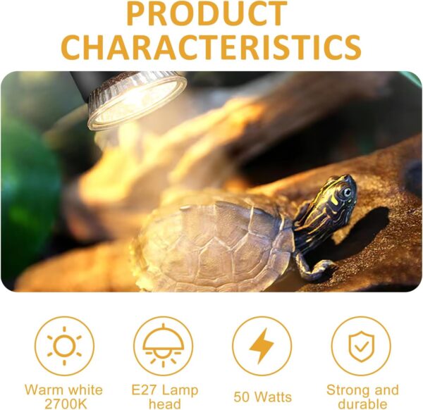 Tunknew 4 Pcs Heat Lamp Bulb for Reptiles, 50W UVB UVA Tortoise Heat Lamp Daylight Heated Bulbs Chick Brooder Basking Spotlight for Lizard Turtle Snake Hedgehog Chameleon Aquarium Amphibian Plant - Image 5