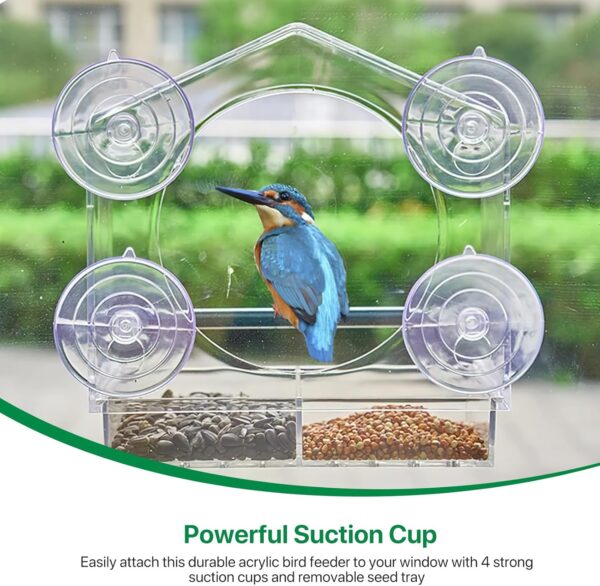 Bird Feeders, Window Bird Feeder Comes With 4 Strong Suction Cups And Removable Seed Tray, Squirrel Proof Bird Feeders, Acrylic Clear Bird Feeder Is A Garden Gift For Older Grandparents - Image 3