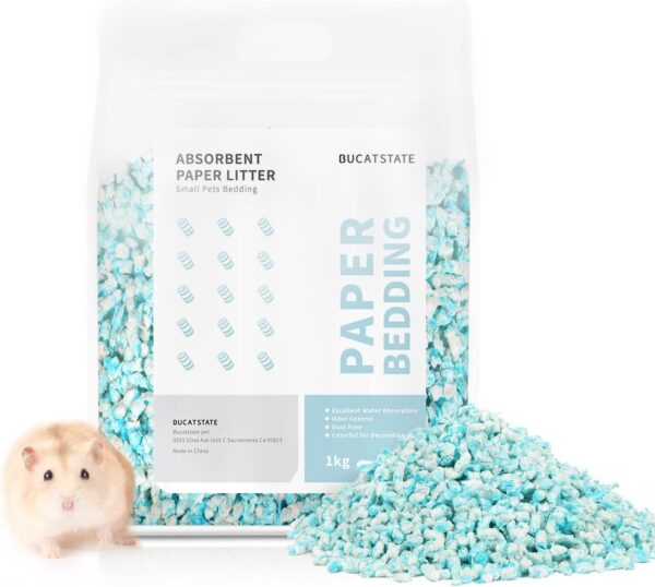BUCATSTATE Small Animal Litter Bedding Dust-Free 1KG, 10X Absorbent Guinea Pig Bedding Rabbit Pellets Paper Hamster Bedding Odor Control for Cages, Reptile, Small Pets (BLUE) - Image 7