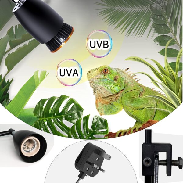QeeHeng Tortoise Lamp Holder,UVA UVB Light Bracket for Reptiles,360°Rotatable Lamp Metal Stand for Turtle Aquarium Tank Heating Lamps,Suitable for Tortoise,Frog Habitat Terrarium Tank Accessories - Image 2
